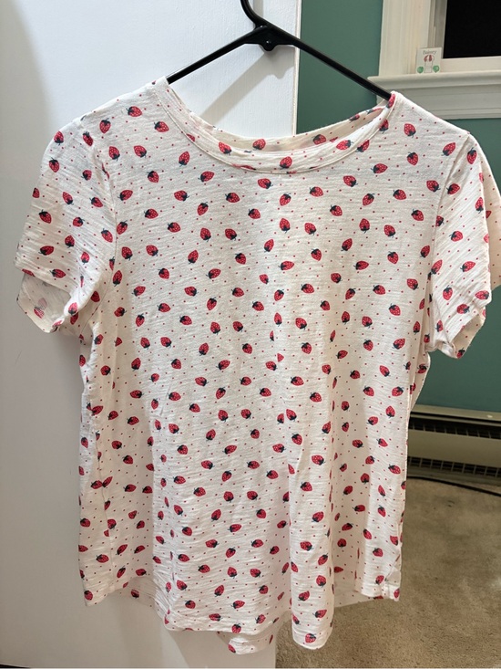 Tops - Women's Cream Short-Sleeve Tee with Red Strawberry Print